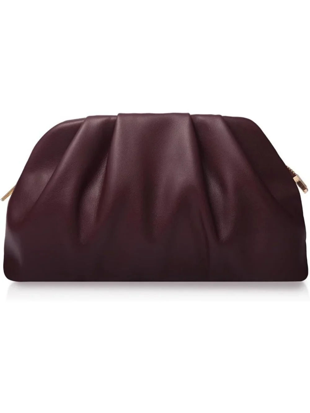 Women's Burgundy Soft Pleated Pu Clutch Purse Elegant Evening Wedding Bag